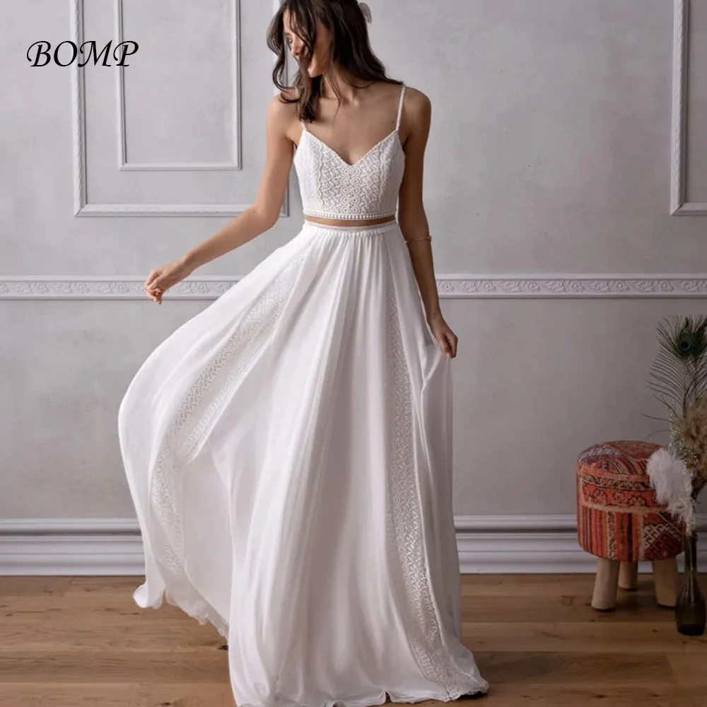 

BOMP Customized Simple Boho Wedding Dresses 2 Pieces A-Line Spaghetti Straps Backless Sleeveless Elegant Bridal Gowns Vestidos