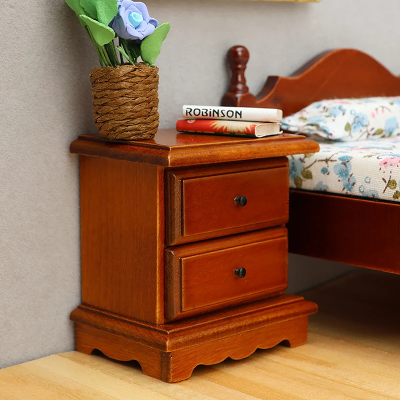 1:12 Dollhouse Miniature Bedside Table Chest Of Drawers Nightstand Furniture Model Decor Toy Doll House Accessories