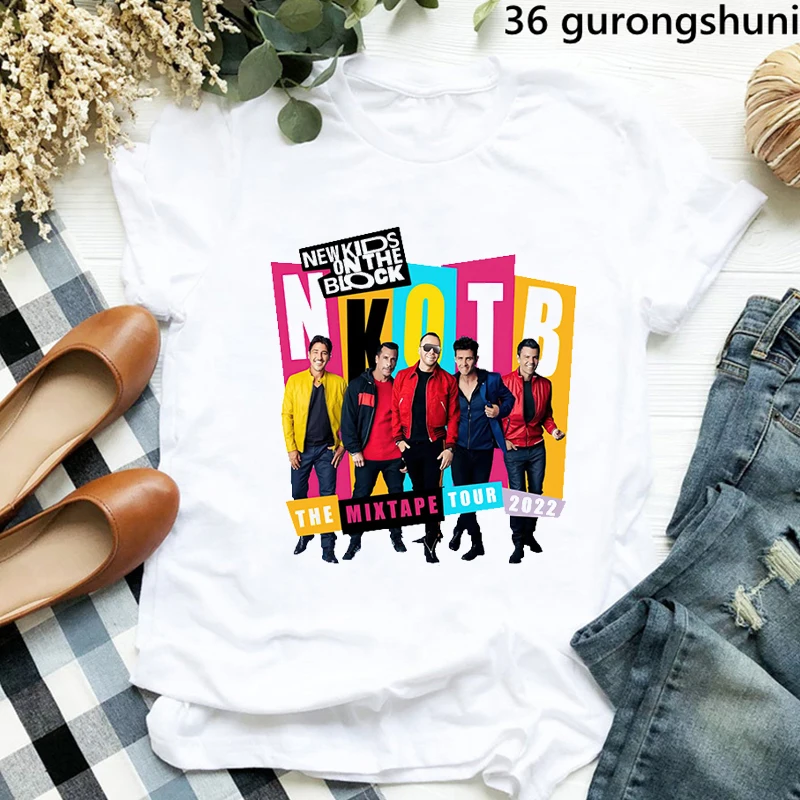 Funny New Kids on the Block T-Shirt NKOTB T Shirt Women Clothes Female Clothing Harajuku Short Sleeve 90s Tees Tops Drop Ship