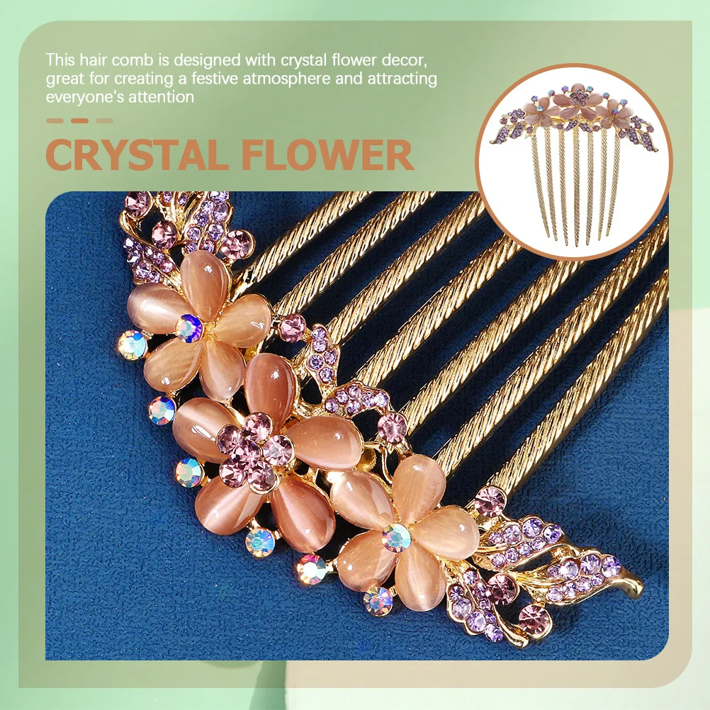 

Sunflower Hair Comb Wedding Combs Accessories Dense Rhinestones for Women Bride Alloy Crystal Clip