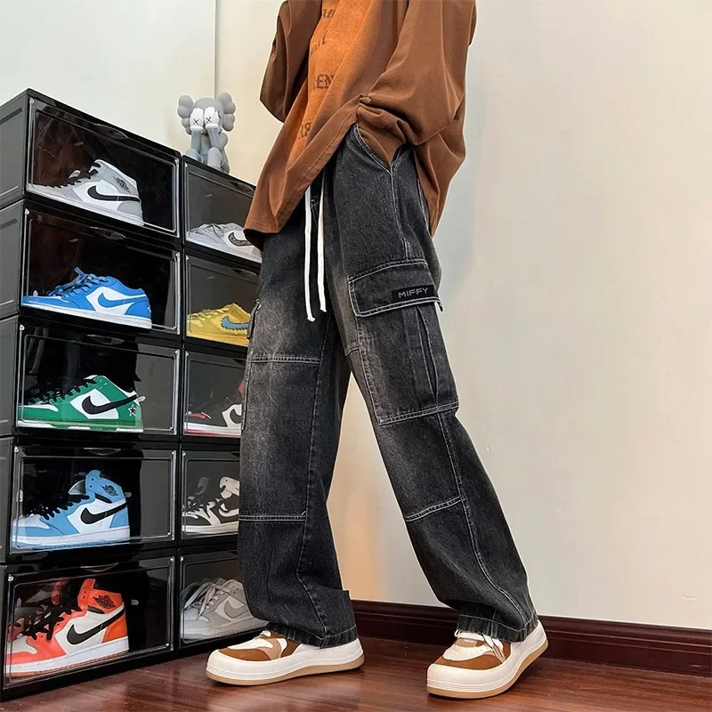 Men Wide Leg Jeans Hip Hop Casual Men's Straight Baggy Denim Pants Streetwear Skateboard Pant Neutral Trousers Plus Size