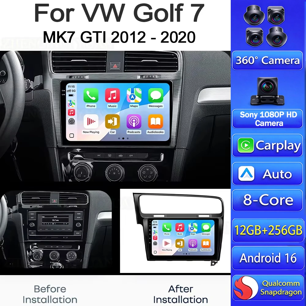 For Volkswagen VW Golf 7 MK7 GTI 2012 - 2020 Android 16 Carplay Car Radio Multimedia Video Player Navigation GPS Head Unit W
