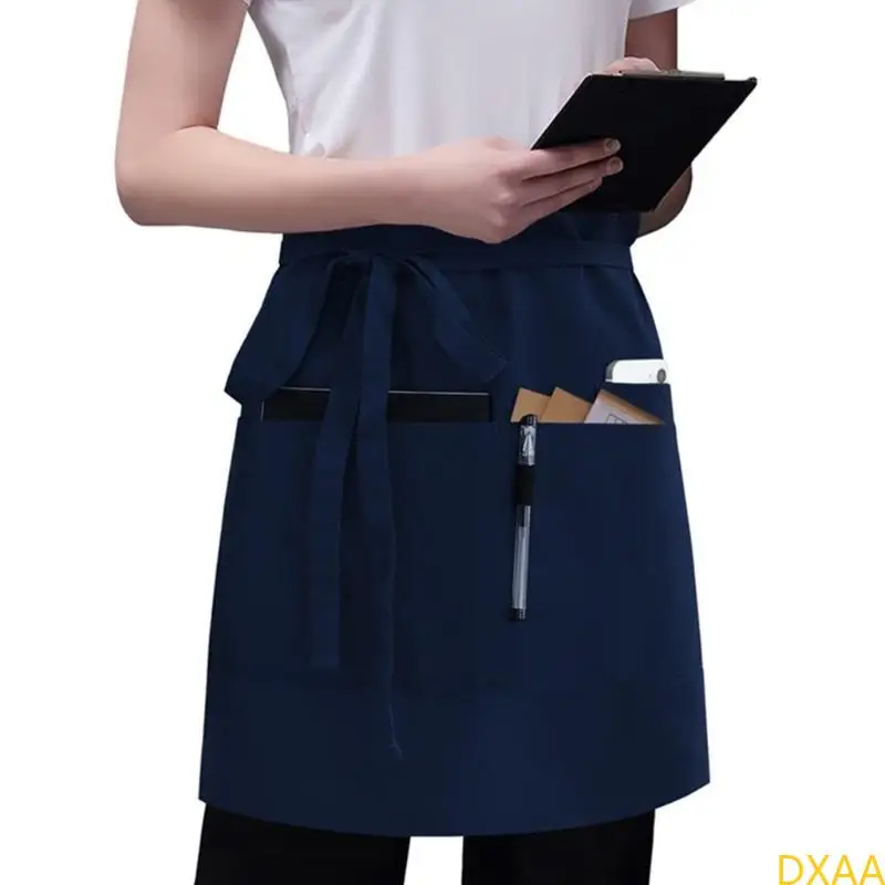 DXAA 짧은 서버 웨이트리스 요리사 앞치마, 3 개의 주머니 반 앞치마를 가진 검은 허리 앞치마