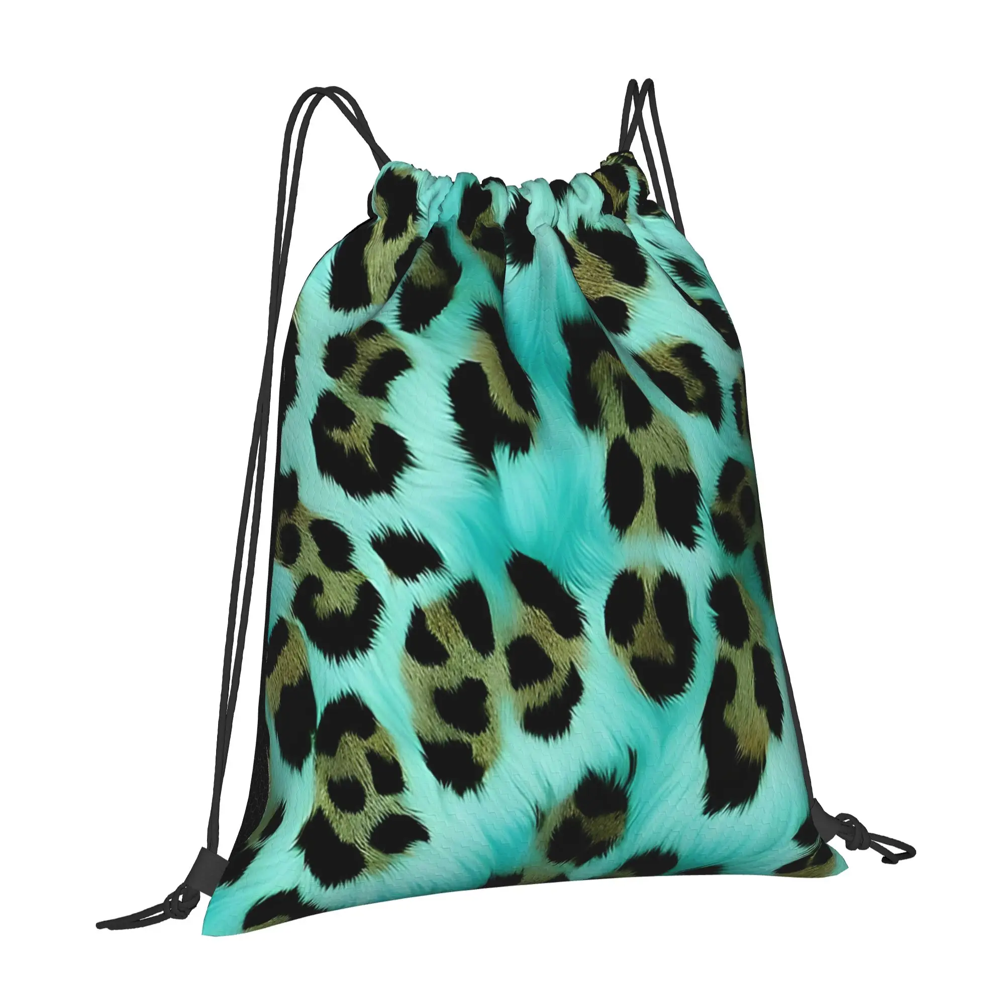 Gold Turquoise Leopard Print Leopard Print Drawstring Bags Travel Unisex Storage Organize Bundle Pocket Rope Bag