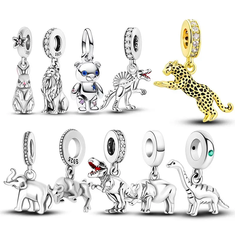 

SIlver 925 Animal Dinosaur Lion Wolf Tiger Rabbit Pendant Fit Charm Pandora Bracelet DIY Fine Jewelry Making for Women