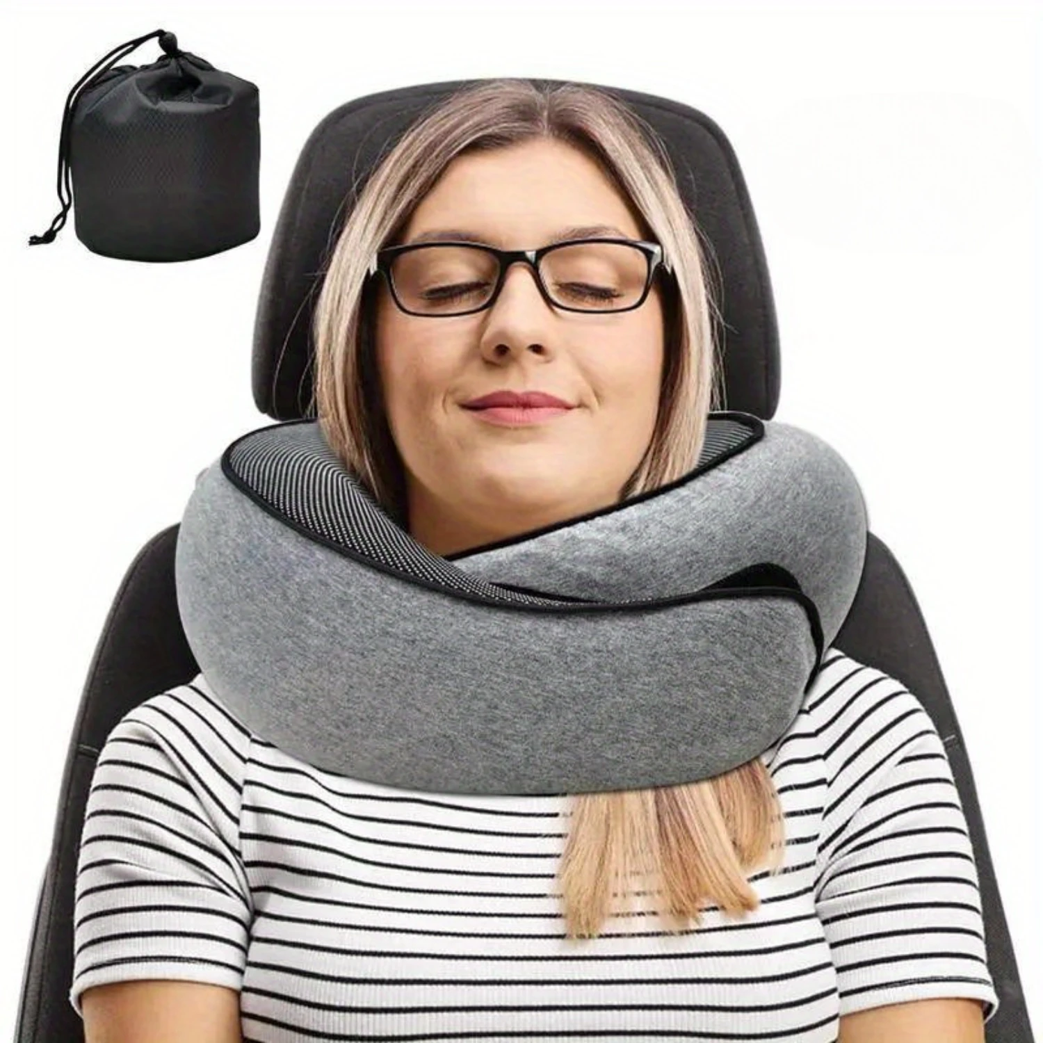 Foam Neck Pillow with  Bag  Soft, Adjustable U-Shaped Pillow for Airplanes, Cars, Offices &  Rest - Space Saving & 0.6 lbs Light