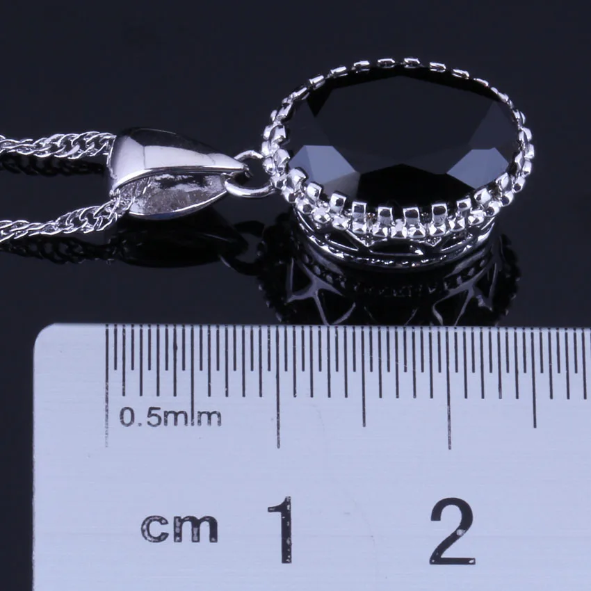 Splendid Black Cubic Zirconia Silver Plated Jewelry Sets Earrings Pendant Chain Ring V0264