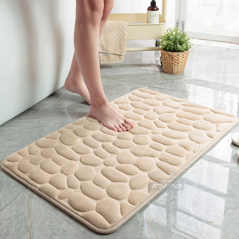 Foot Mat,Cobblestone Embossed Bathroom Bath Mat,Coral Fleece Non-slip Carpet,In Bathtub Floor Rug Shower Doormat Memory Foam Pad