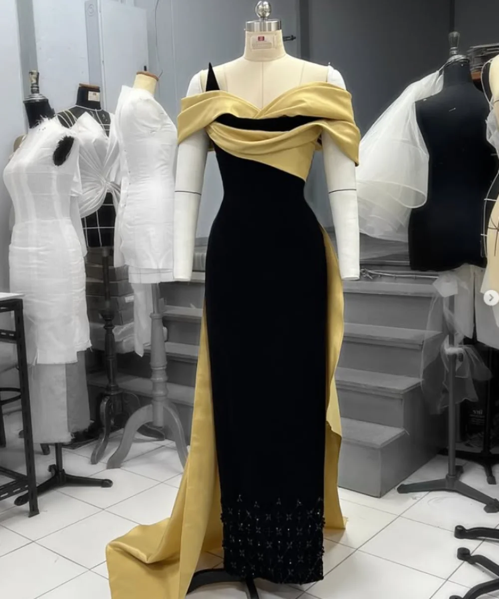

Customized Exquisite Jersey Pleat Straight Off-the-shoulder Long Dresses Bespoke Occasion Evening High Quality