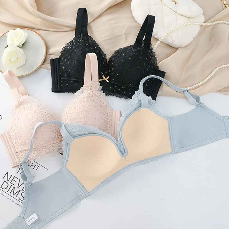 Small Chest No Underwire Bra Women\'s Sense Lace Breathable Bra Gather Comfortable Wrap Chest Anti-Sagging Underwear Soft