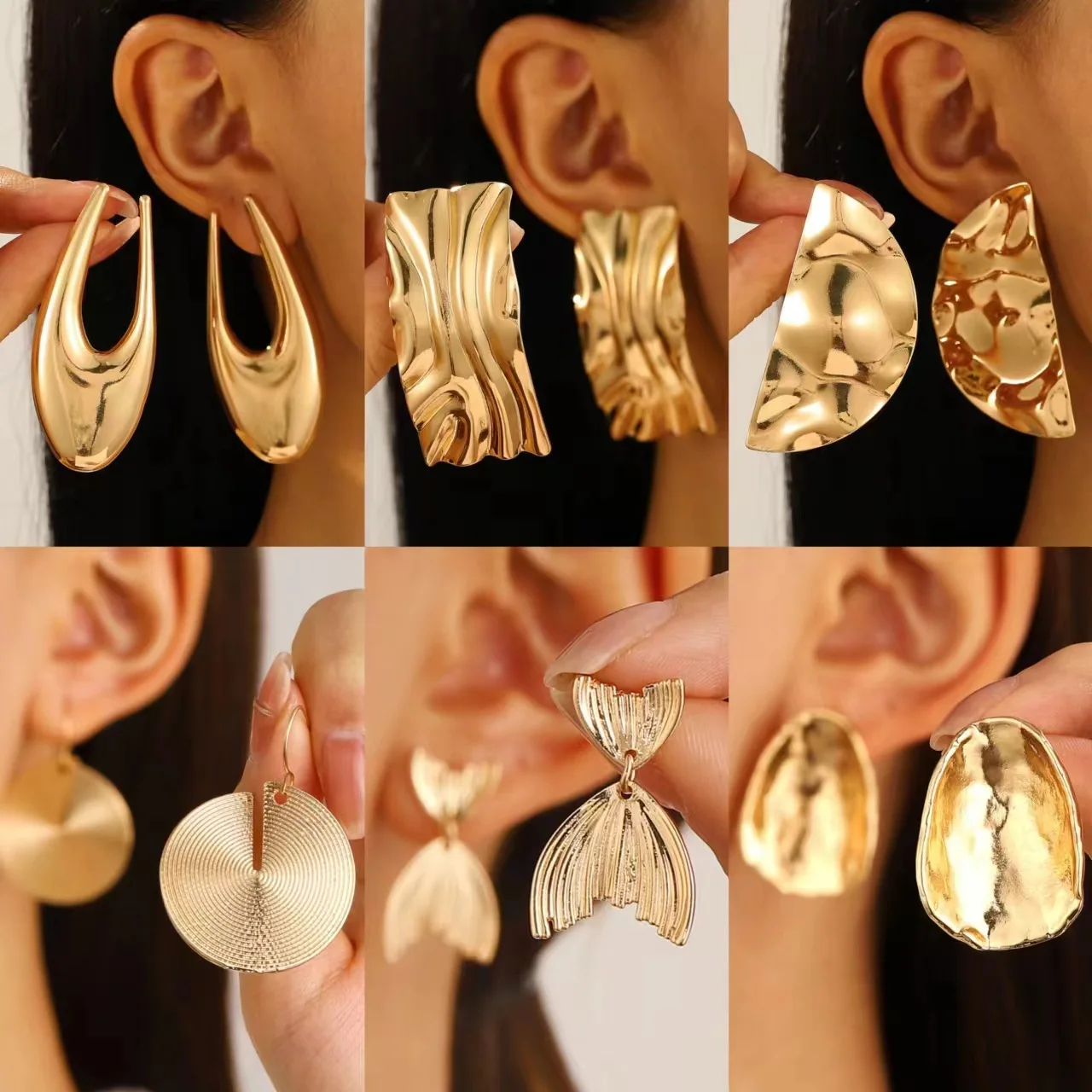 Exaggerated Vintage Gold Color Earrings For Women Metal Earing Jewelry 2026 Trending Irregular Wrinkled Geometric Earrings Gifts