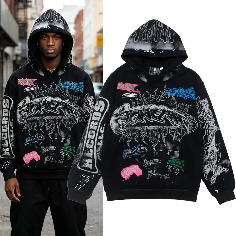 Hellstar Colorful Street Graffiti Paint Splatter Mud Dyed Distressed Vintage Hoodie Unisex Men Women Streetwear Casual