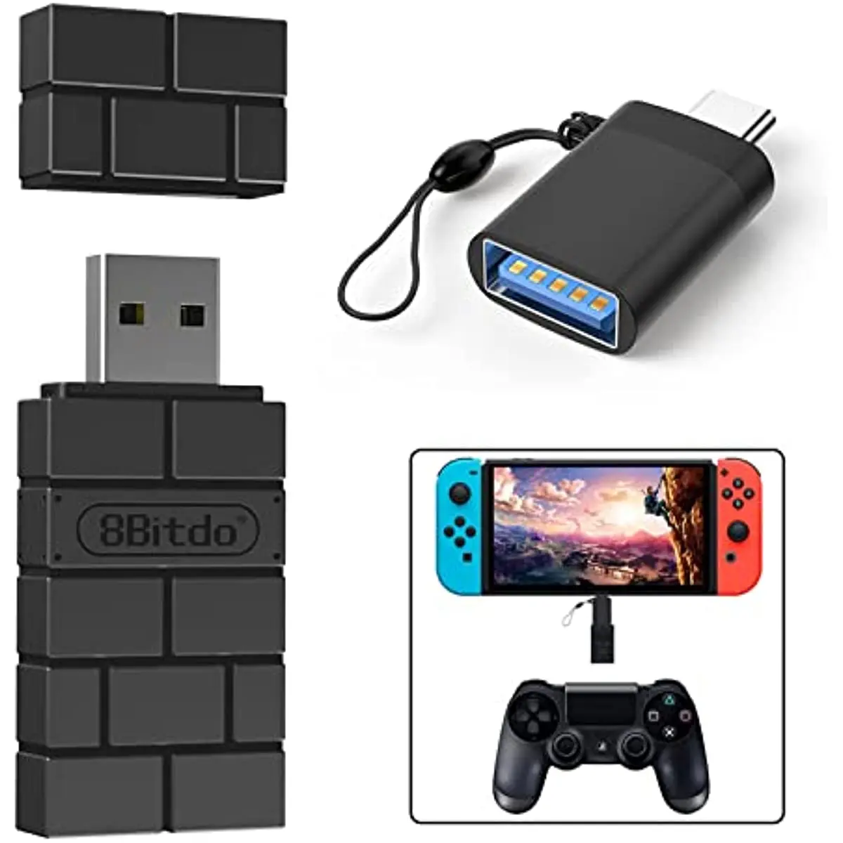 

8Bitdo Wireless Controller USB Adapter 2 Gamepad Receiver Mini USB Switch Converter for Switch OLED, Mac, PS5, with OTG Adapter