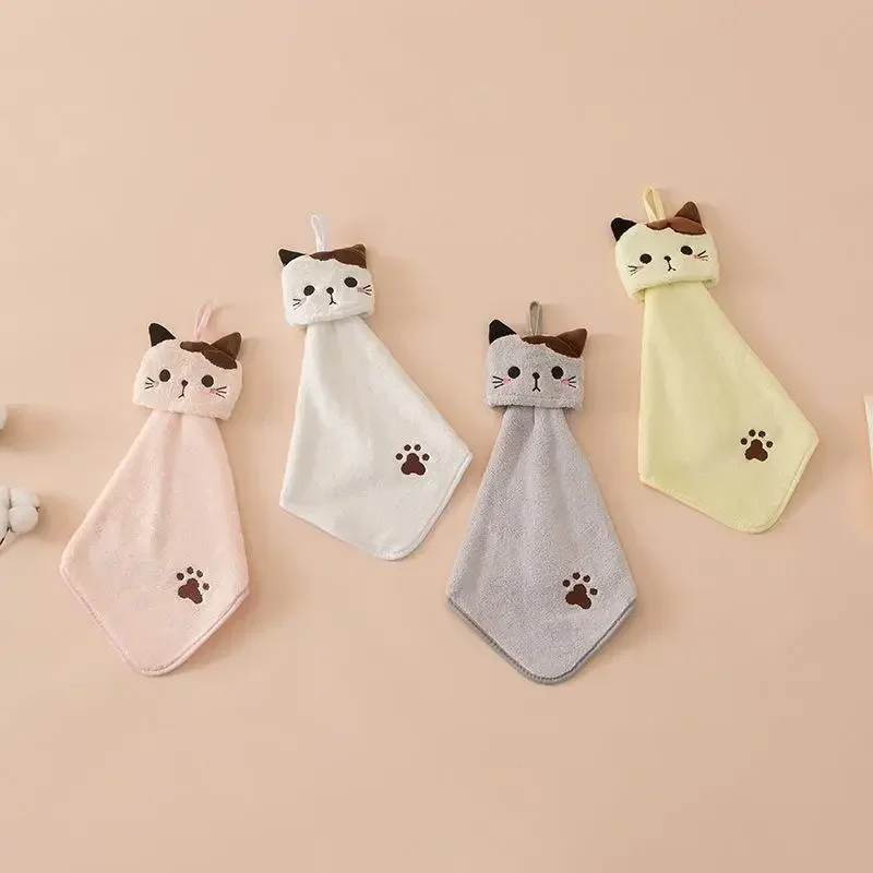 10Pcs 30*30CM Cute Cat Coral Velvet Hand Towels - Absorbent Kitchen Cleaning Cloths