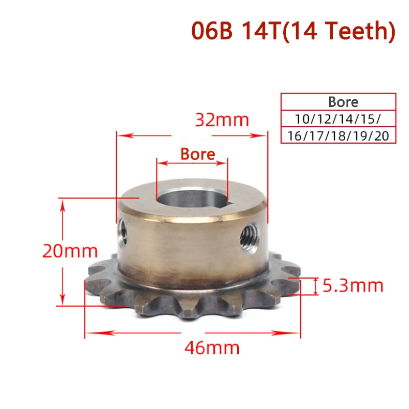 1pc 14T-16T 06B Precision Industrial Drive Sprocket Wheel 14 15 16 Teeth 45# Steel Chain Gear Bore 10 12 14 15 16 17 18 19-25mm