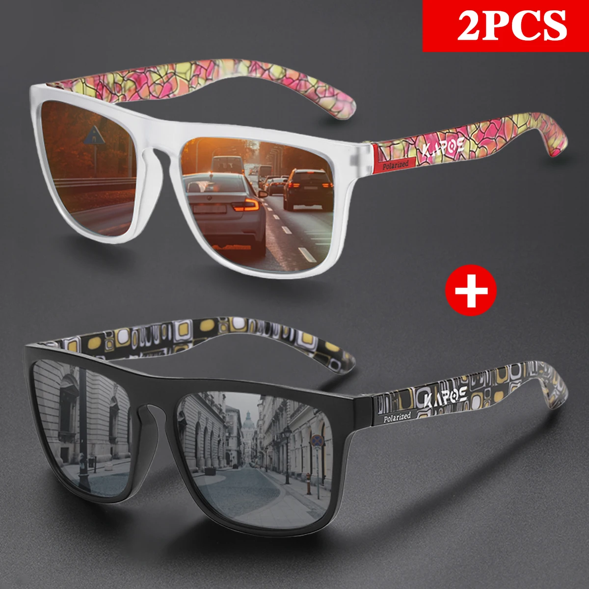 2Pcs/Set Karos Sunglasses Men Women Driving Cycling Outdoor Sports Glasses 26 Colors Classic UV400 Protection Fishing Eyewear