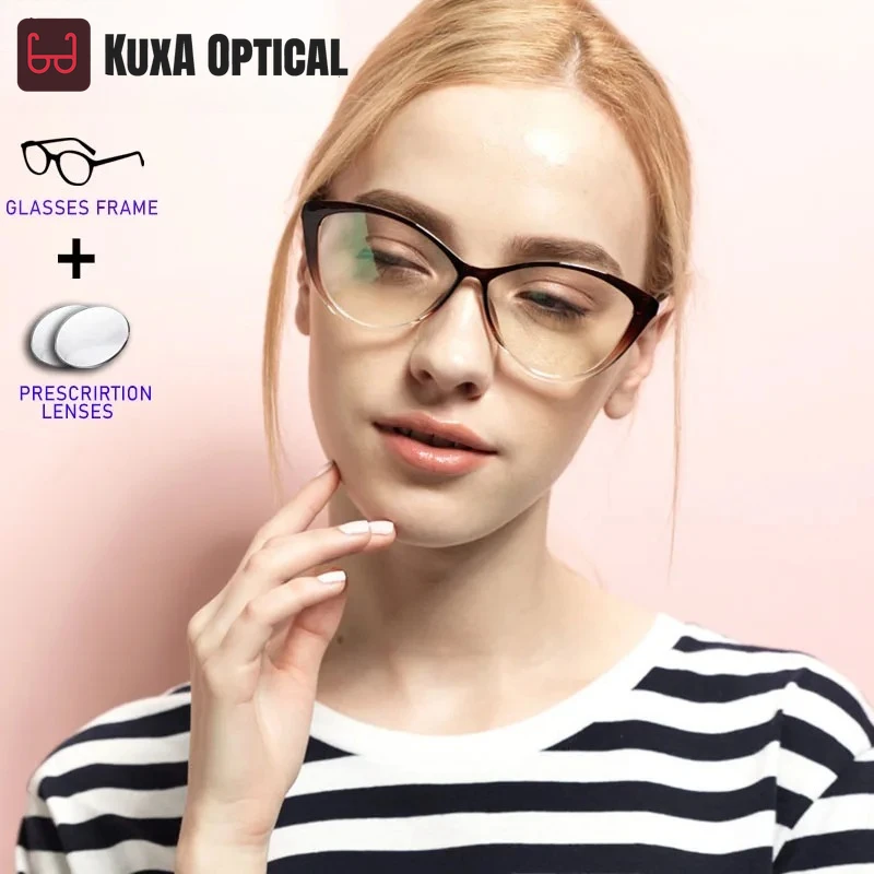 

KUXA модные очки Cat TR90, женские очки по рецепту, прогрессивные линзы для близорукости и дальнозоркости, оптический фильтр для чтения, синий свет