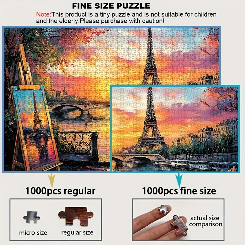 Artystyczny Puzzle z Motywem Paryża, Wieża Eiffla, Zachód Słońca, Scena z Sztalugą, Gra dla Dorosłych, Motyw Miejski, Gra Intelektualna, Dekoracja Domu, Rozrywka