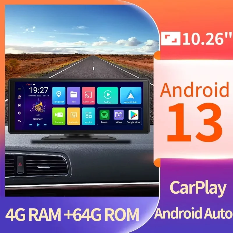 Android 13 Dash Cam Wireless CarPlay & Android Auto Car DVR GPS U Disk Bluetooth AUX FM Rearview Mirror Video Recorder