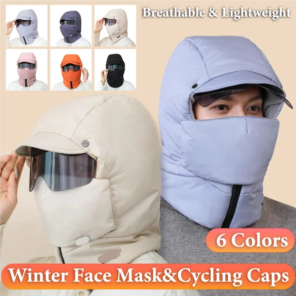 

Winter Ski Hat Warm Windproof Full Cover Balaclava Mask with Glasses Adjustable Thermal Plush Thickened Unisex Motorcycle Mask