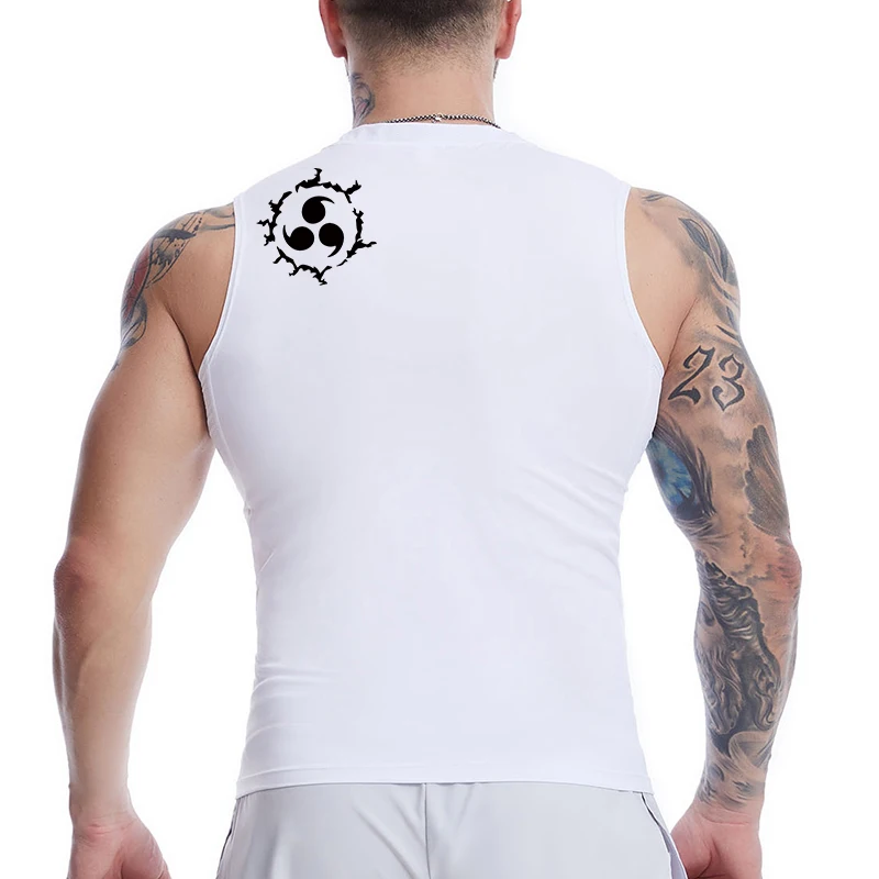 Anime Graphic Sleeveless Compression Shirt For Men Athletic Quick Dry Tank Tops Tees Gym Workout Fitness Running Vest Baselayers