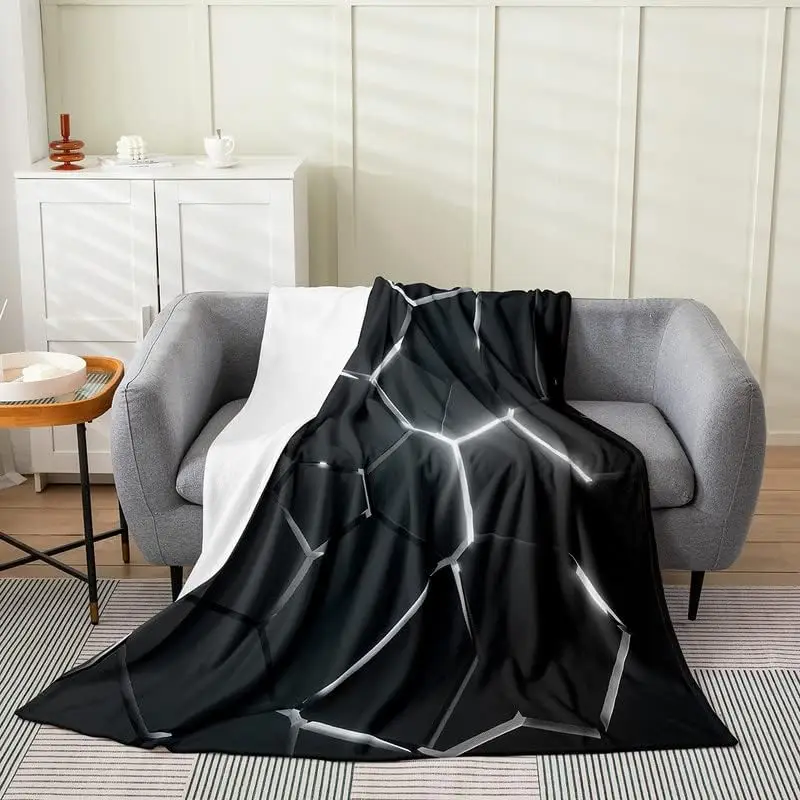 

Honeycomb Sherpa Blanket Hexagonal Black Fleece Throw Blanket for Kids Geometrical Beehive Plush Blanket Ultra Soft