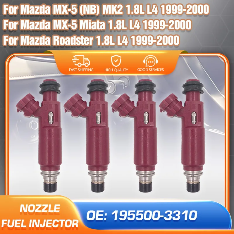 

Set of 4pcs Fuel Injectors Nozzle For Mazda MX5 Miata 1.8L L4 1999-2000 Car Accessories 195500-3310 BP4W-13-250 54212201 FJ584
