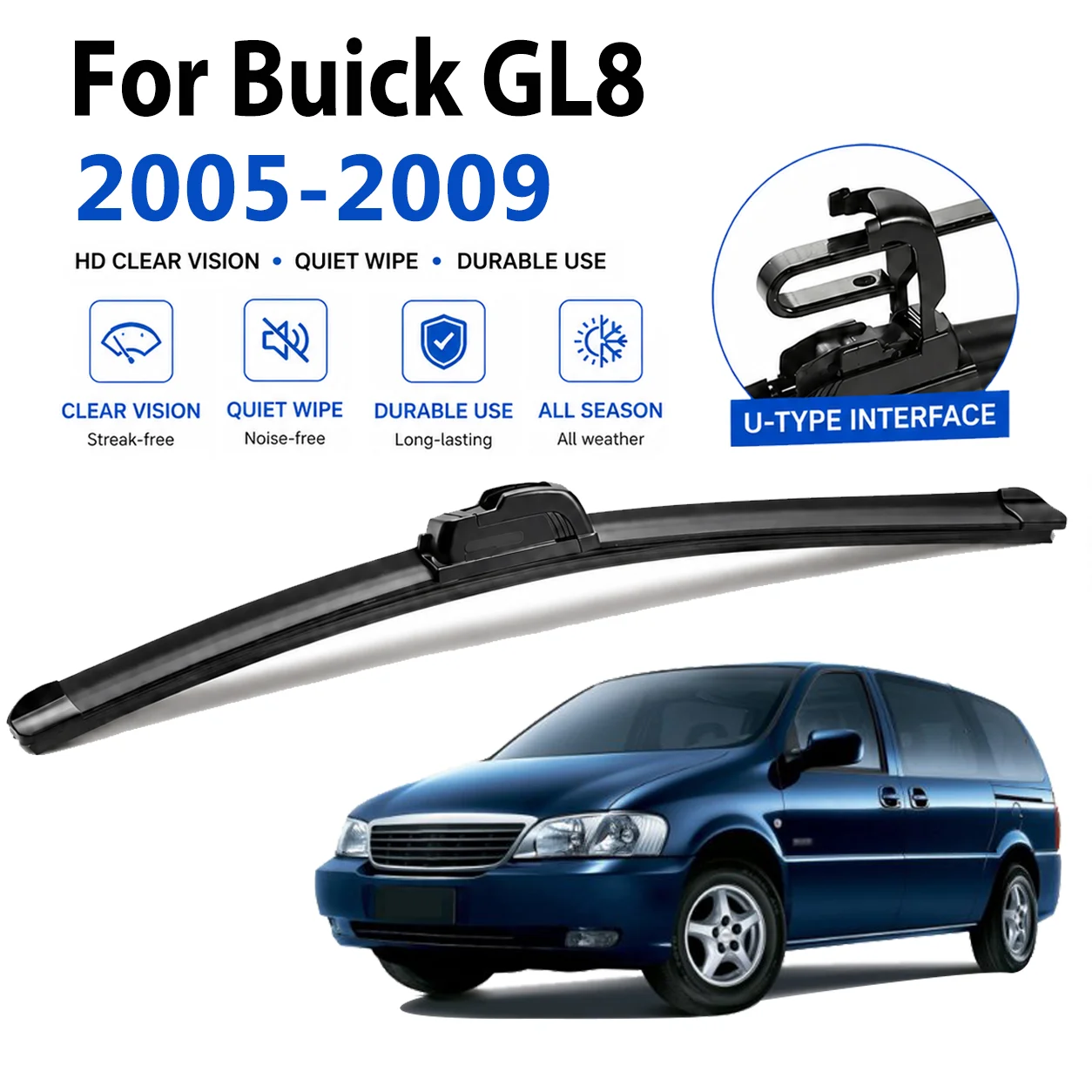For Buick GL8 2005‑2009 2Pcs U‑Hook Front Windshield Wipers, Soft Rubber High‑Definition Quiet Replacement Wiper Blades 24