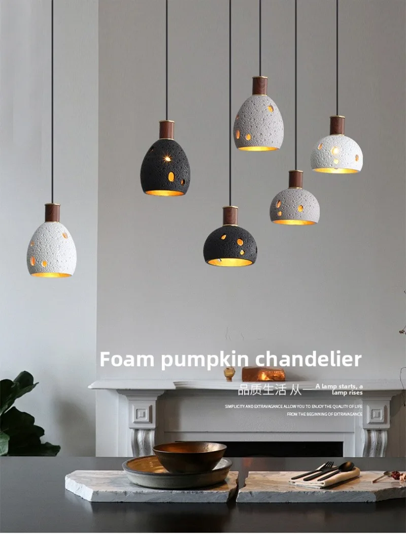 

Retro Nordic Travertine Wabi-Sabi Pendant Light - Creative Japanese Designer Lamp for Bedroom Bedside B&B Restaurant