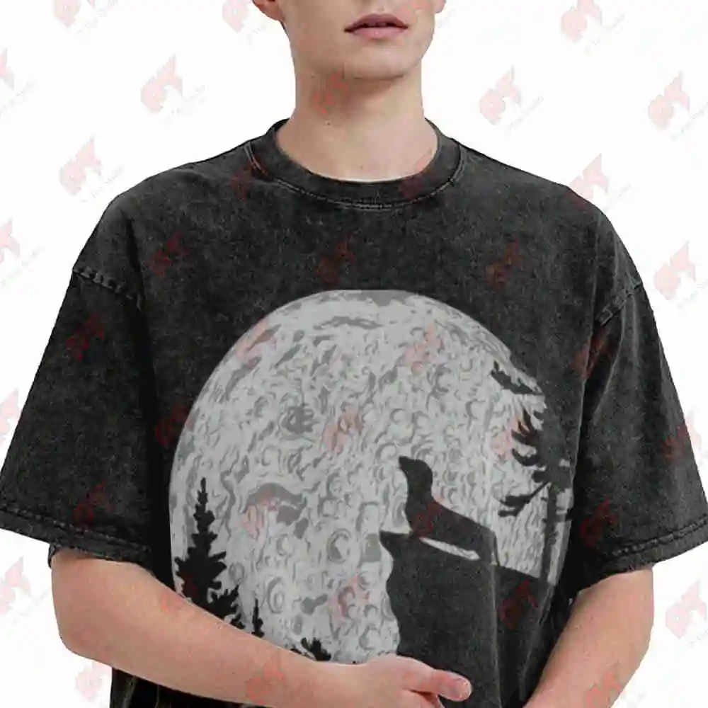 Dachshund Full Moon Wiener Dog Lovers Vintage Washed Tee Pure Cotton T-Shirt