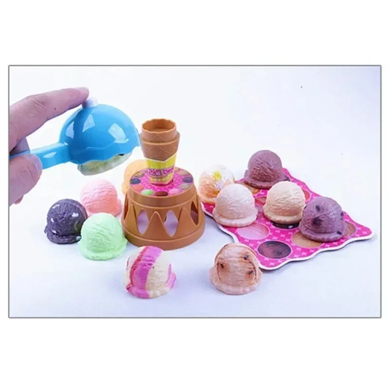 Juego de simulación de juguete de cocina de plástico para niños, divertido juego de equilibrio de torre de helado DIY, comida de postre para bebé, juguetes para jugar a las casitas, regalo para niños