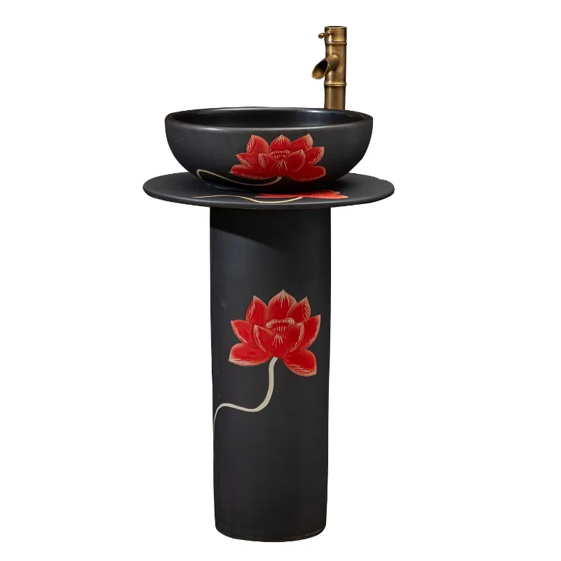 

Ceramic outdoor wash basin household column art integrated balcony floor-to-ceiling wash basin