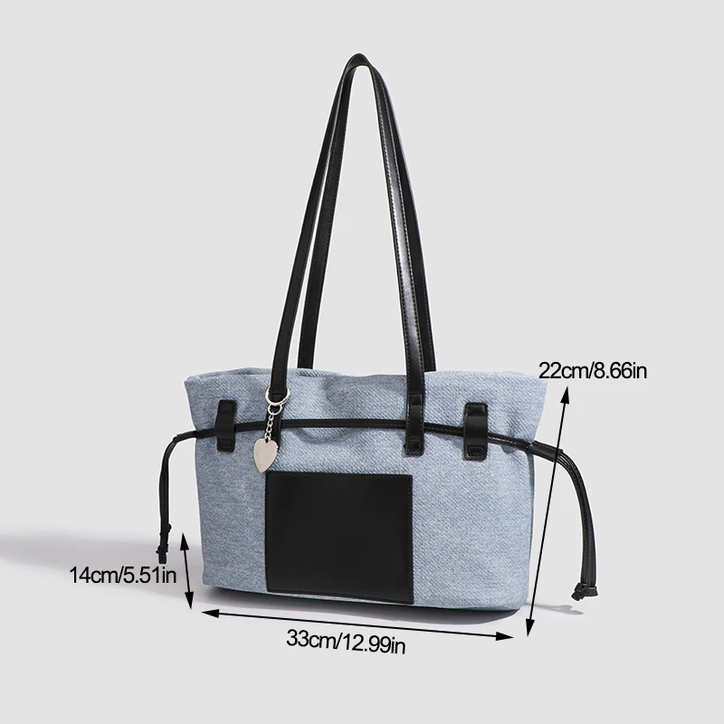 JIOMAY Fashion Denim Tote Bag Designer Luxury Bag Large Capcity Beach Bag Exquisite Love Pendant Shoulder Bags Messenger Bag