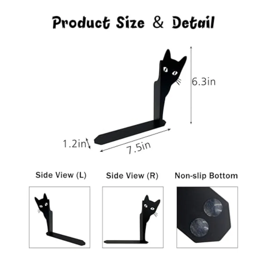Peeping Cat Metal Bookends for Home Office Desk and Bookshelf Decorative Objects Cute Cat Design with Stylish Black Finish Idea