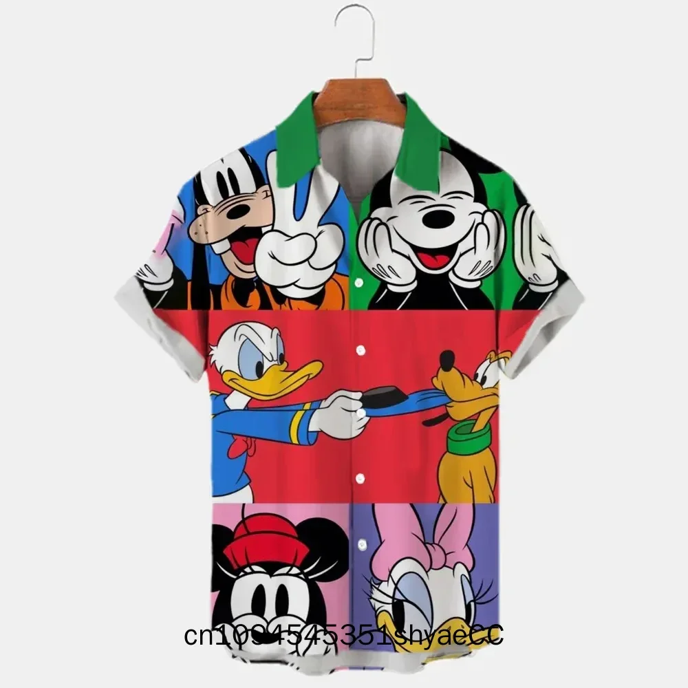 Miniso 3d Printed Disney Donald Duck Mickey Mouse Men's Shirt New Summer Fashion Street Trend Retro Boutique Unisex 2025 Shirt