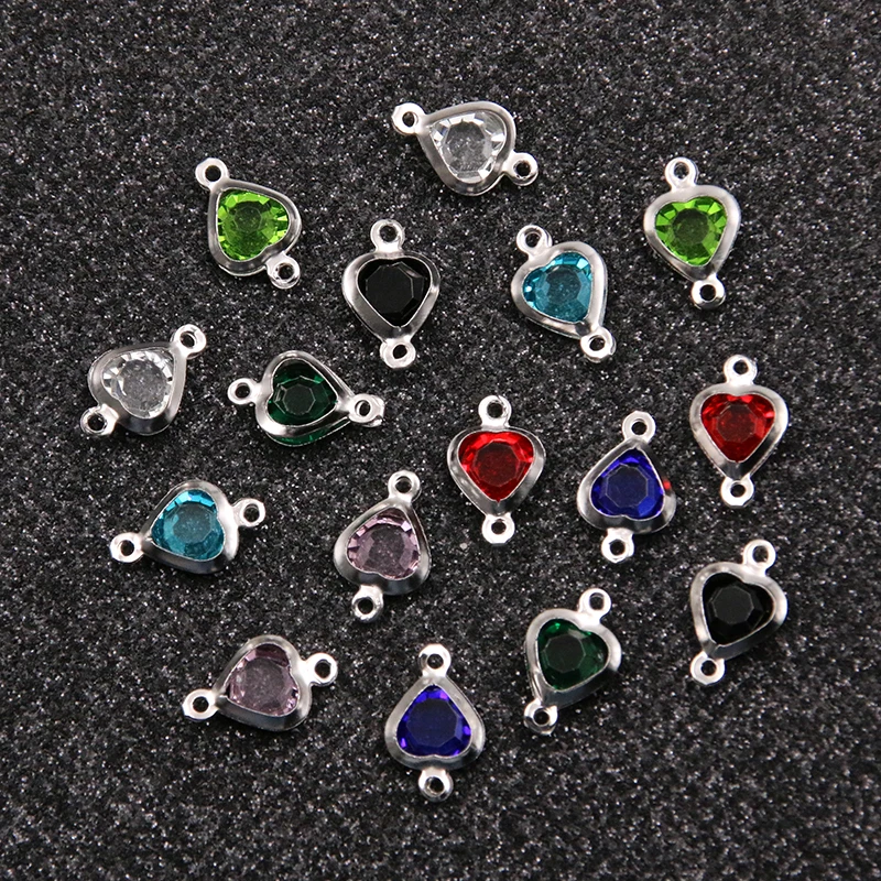 10Pcs 7X12mm 8 Color New Product Stainless Steel Heart Charms Connector DIY Bracelet Necklace For Jewelry Making Accessories