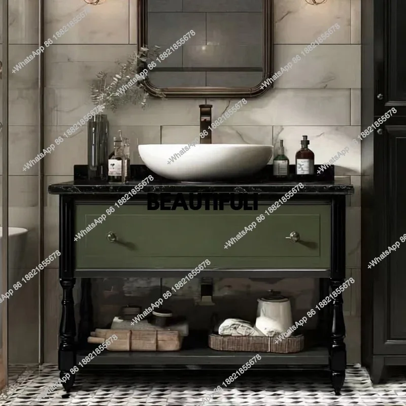 

RR Floor-to-ceiling cabinet French bathroom combination ceramic integrated basin Oak paint washstand Washbasin cabinet