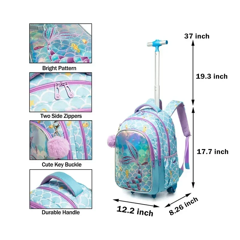 Children Rolling School Backpack Set Wheeled Schoolbag Kids Backpack with Insulated Lunch Bag and Pencil Case for Boys and Girls