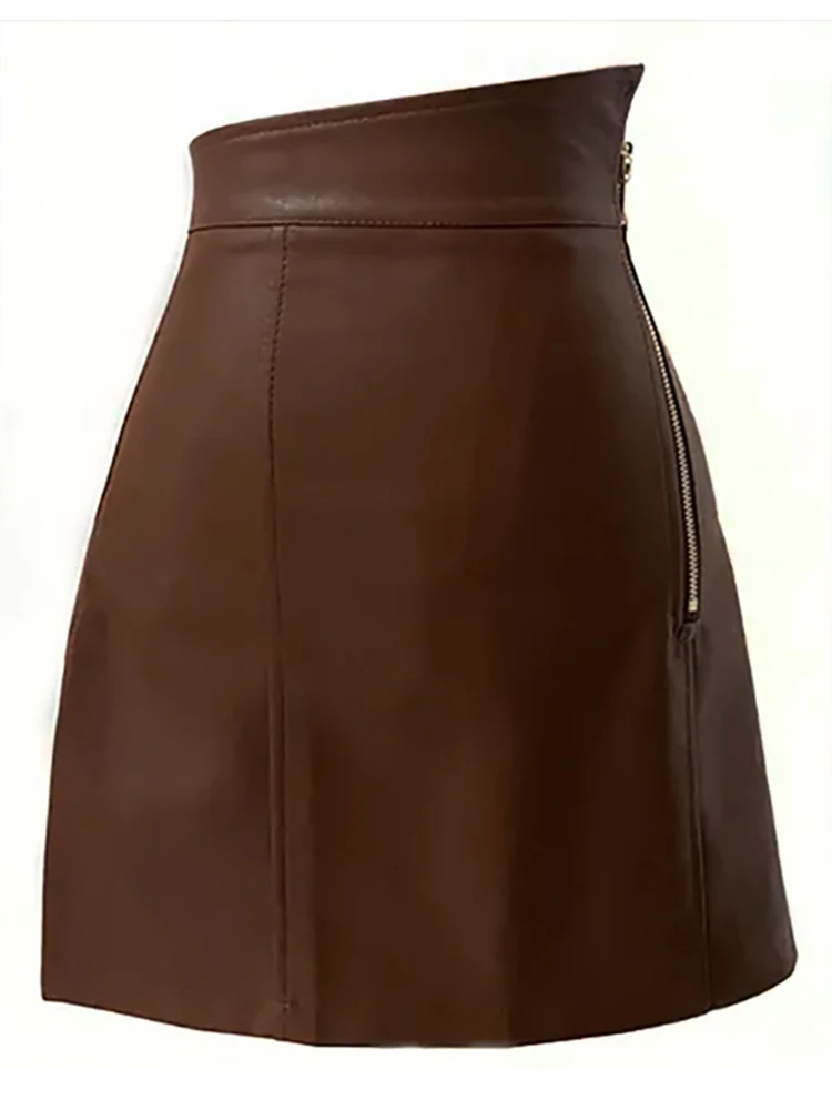 Bla Gonna in pelle PU a vita alta con cerniera Faion da donna Casual A-Line Gonna ort asimmetrica All-Match Autunno Inverno...