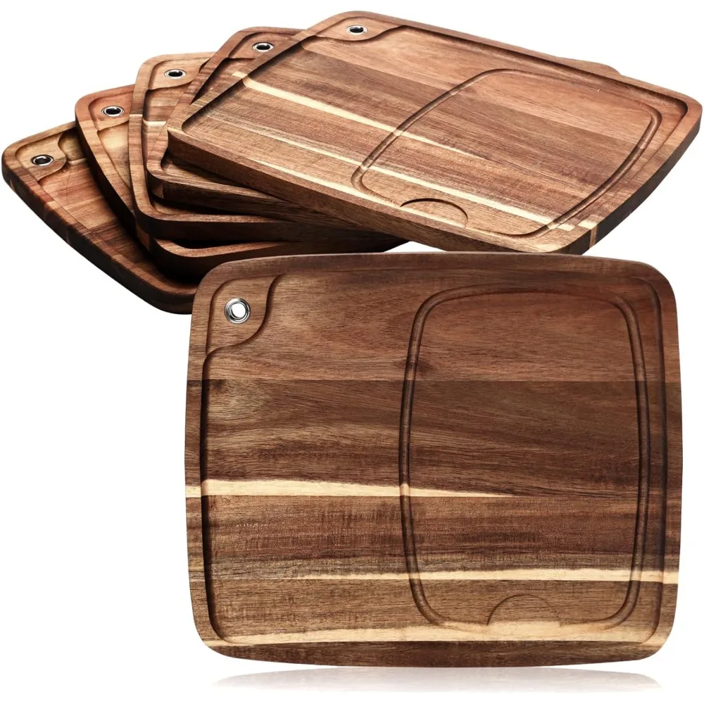 

Uiifan 6 Pcs Steak Plates with Juice Channel Wooden Steak Board Set Acacia Cutting Serving Board for Home Serving Eating Meat Di