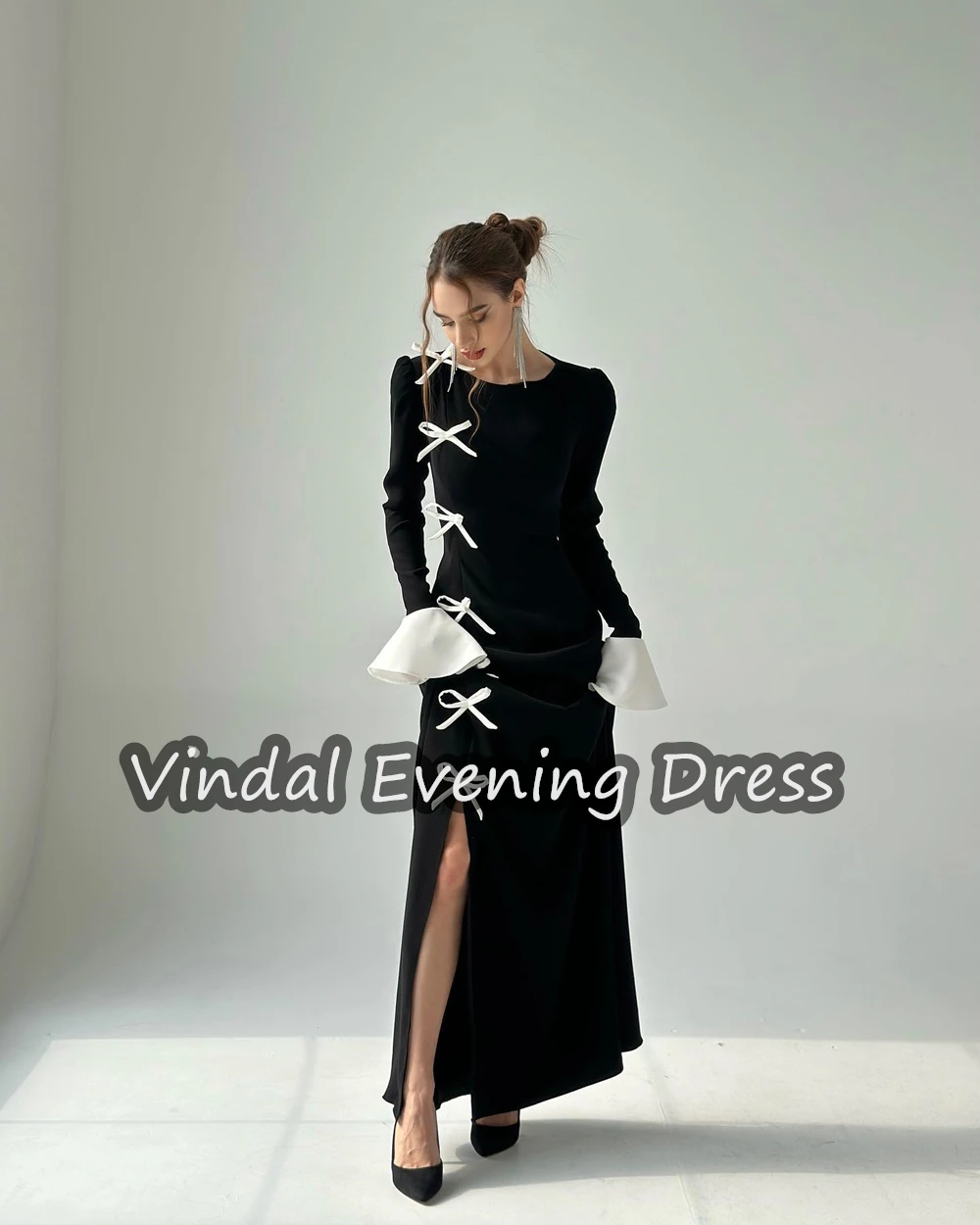 Vindal  Scoop Neckline  Evening Dress Crepe Mermaid Floor Length Elegant Built-in Bra Saudi Arabia Long Sleeves For Woman 2024