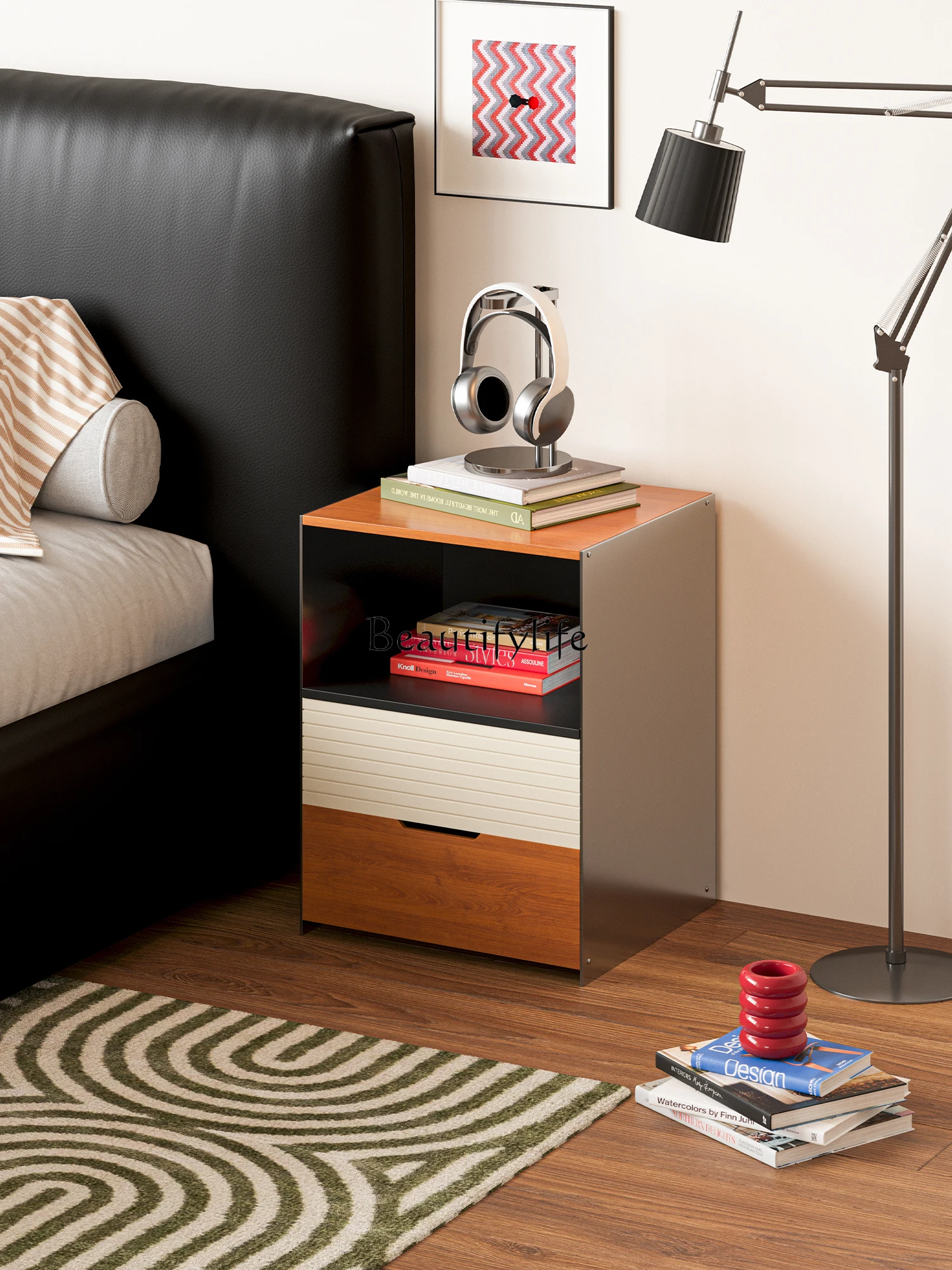 Modern simple contrasting color medieval bedside table small storage locker