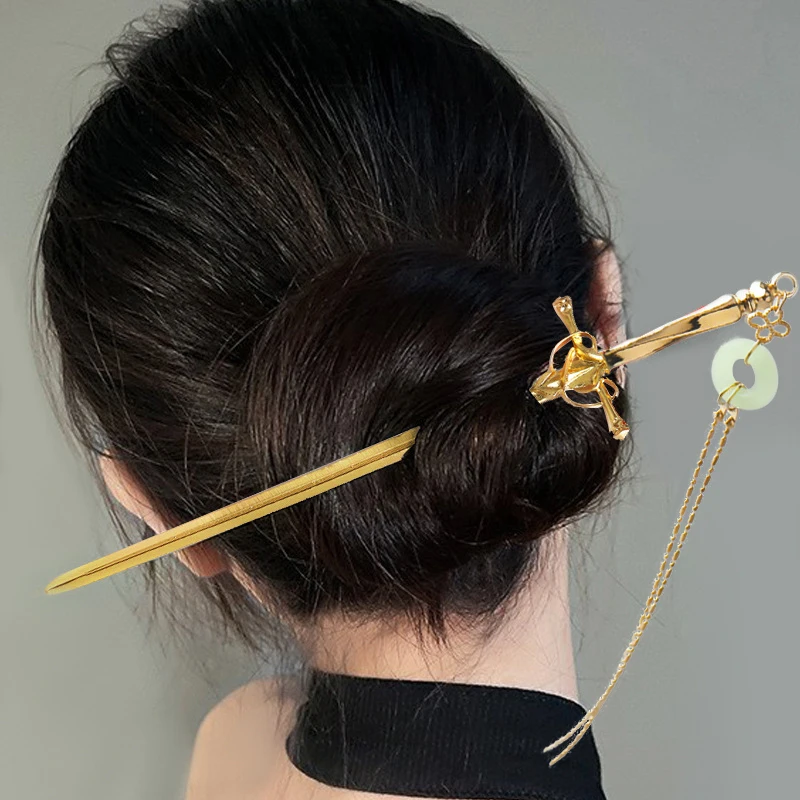 Punk Metal Sword Tassel Pendant Hairpin Chinese Style Simple Hair Sticks For Women Trendy DIY Hairstyle Design Tools Accessories