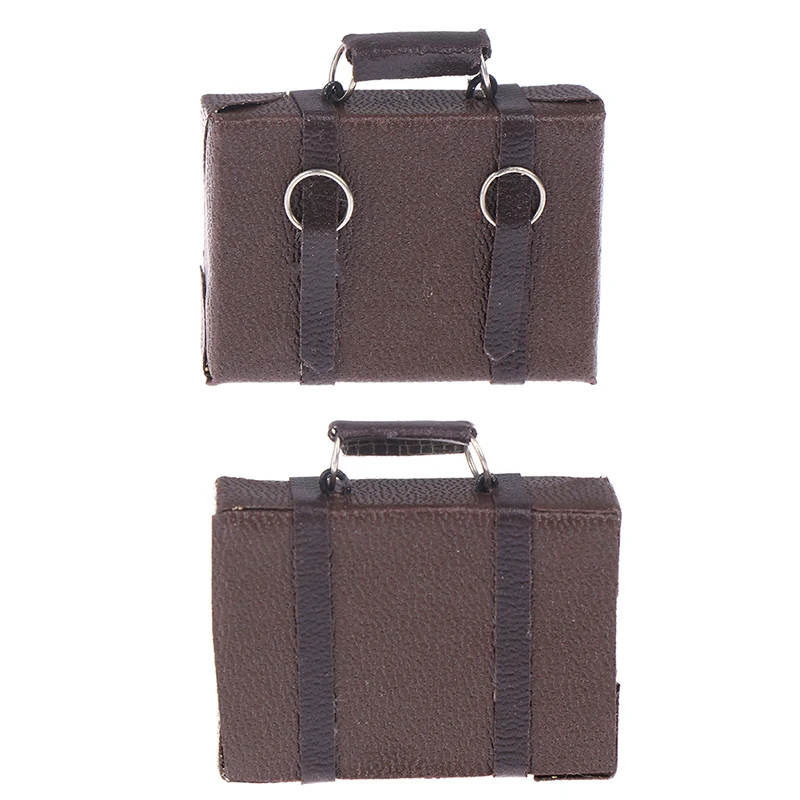 1pcs 1/12 Dollhouse Miniature Vintage Leather Wood Suitcase Mini Doll Luggage Box Pretend Play Furniture Toys Accessories