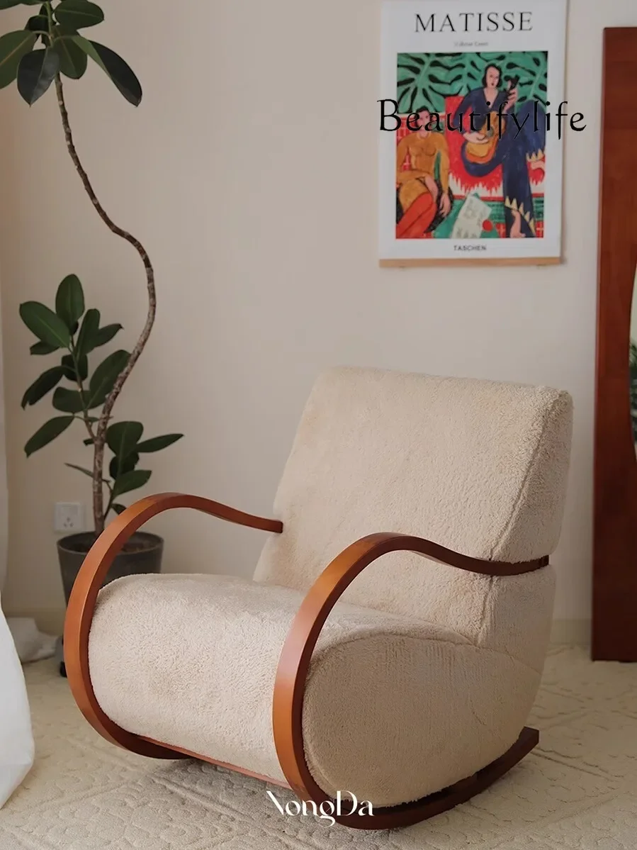 

muebles para hogar French Ancient Style Solid Wood Lambswool Retro Rocking Chair Lazy Leisure Chair Couch
