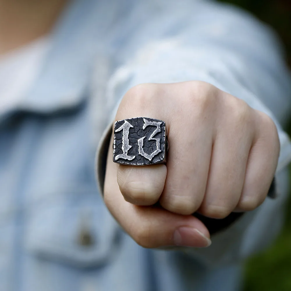 2024 NEW Men\'s 316L stainless-steel rings Punk rock Fashion 13 Letter RING for teens gothic fashion Jewelry Gift free shipping