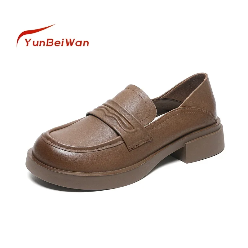 Thick-soled Loafers female 2024 autumn new soft leather retro British style small leather shoes solid color heightening single