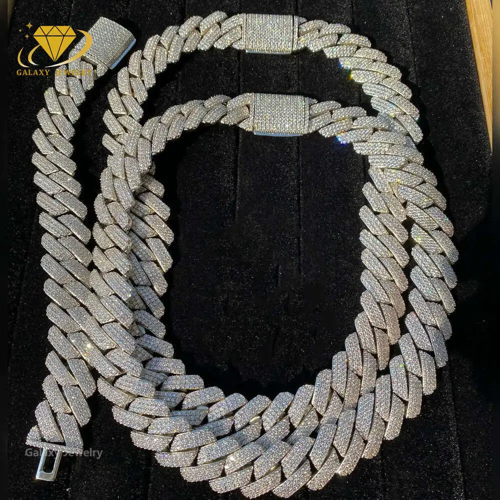 Wholesale Custom 3 Rows Iced Out Miami Cuban Link Chain White Gold Plated 925 Silver Moissanite Diamond Cuban Bracelet Necklace