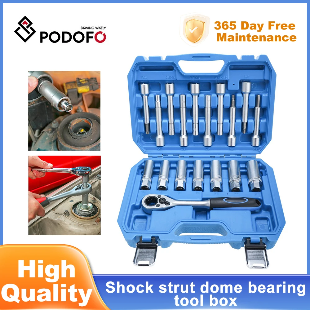 Podofo 18pcs Suspension Tool Steering Hub Suspension Shock Absorber Strut Nut Removal Tool Socket Kit Ratchet Sockets Set