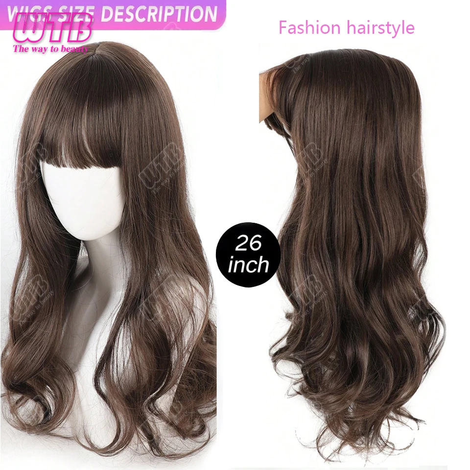 WTB Synthetic 65CM Korean Black Long Wavy Hair Wigs Synthetic Natural Long Curly wavy Hair With Bangs Wig